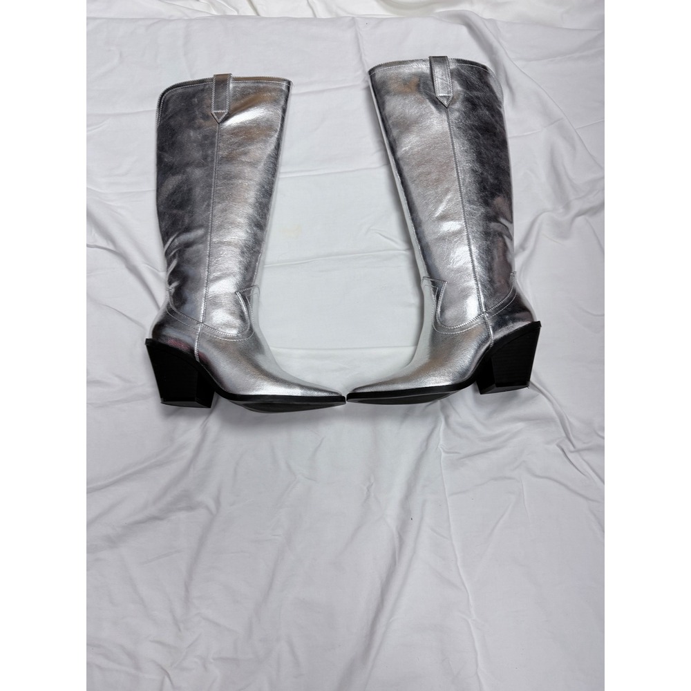 Scoop Women Silver Metallic Tall Western Cowboy Boots Size 6